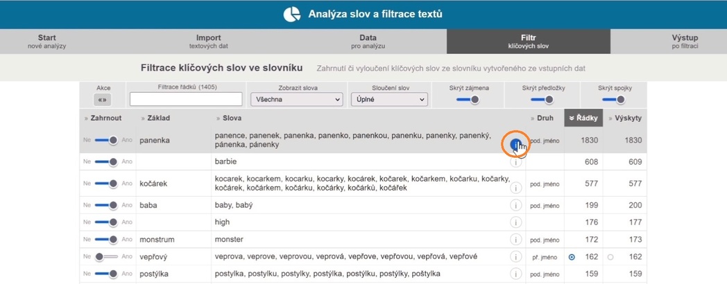 14) Kontrola po vyloučení nežádoucích slov
